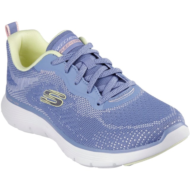 Skechers Flex Appeal 5.0 Cruising Thru Textile Women's Blue/Lime Trainers Go wild and out in flexible comfort wearing Skechers Flex Appeal 5.0 Cruising Thru. This lace-up features an engineered knit upper and a cushioned Skechers Air-Cooled Memory Foam insole.