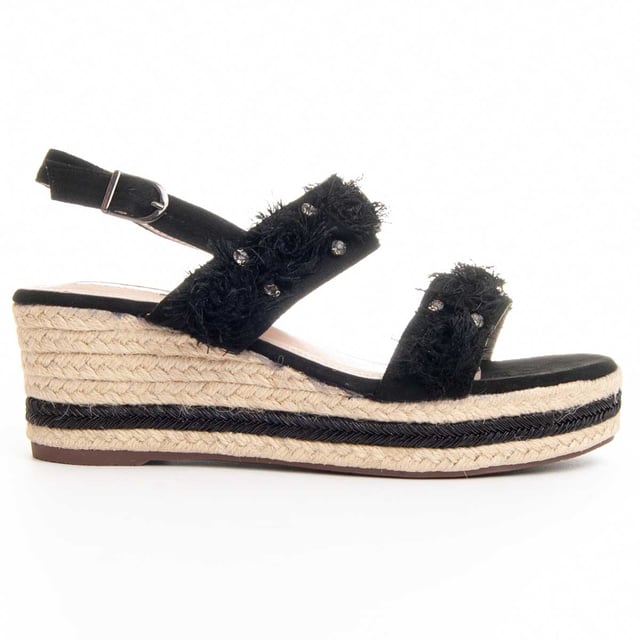 Damen-Espadrille-Wedges. Bequeme Passform. Gepolsterte Innensohle. Rutschfeste Sohle. Verstärkte Nähte. Von anderen Marken für unsere Marke hergestellt. Ungefähre Maße: 8 cm Absatz und 3 cm Plattform.