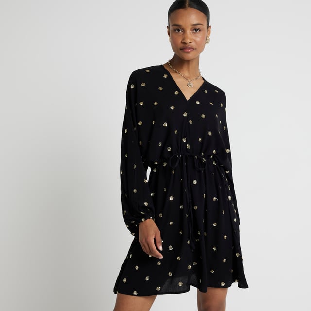 River Island Womens Mini Shift Dress Black Sequin Spot Wrap
