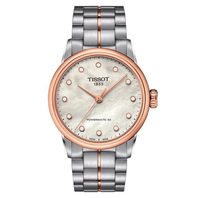This Tissot Luxury Powermatic 80 Analogue Watch for Women is the perfect timepiece to wear or to gift. It's Multicolour 33 mm Round case combined with the comfortable Silver Stainless steel watch band will ensure you enjoy this stunning timepiece without any compromise. Operated by a high quality Automatic movement and water resistant to 5 bars, your watch will keep ticking. This high quality watch has an automatic watch movement ( recharged by any movement with your wrist; never needs a battery) - This Analogue watch has a Movement : Swiss Made High quality 19 cm length and 17 mm width a Silver Stainless steel strap with a Deployment clasp Case diameter: 33 mm,case thickness: 10 mm, case colour: Multicolour and dial colour: Mother of pearl