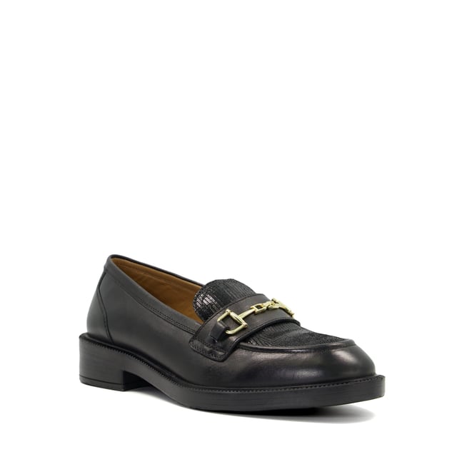 Dune Ladies GRID Leather Monogram-Snaffle Trim Loafers GRID This season's It style has been reworked with our covetable Grid loafers. These flats have been crafted in-house with smooth, premium leather and are designed with the clean silhouette that we all know and love. But this time, the metal-snaffle trim is accented with our bespoke Dune London monogram, making this the ideal way to update any woman's smart-casual shoe collection.
