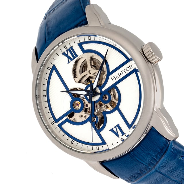 316L Surgical-Quality Stainless Steel Case; Jeweled Automatic Movement; Jewel Bearings: 20 Jewels; 36-Hour Power Reserve; Beats per Hour (BPH): 21600/Hour; Sapphire-Coated Mineral Crystal; Semi-Skeleton Dial; Observation Caseback to view Movement; Genuine Leather Strap; Logo-Engraved Stainless Steel Clasp; Luminous Hands; 45mm Diameter; 5 ATM Water Resistance;
