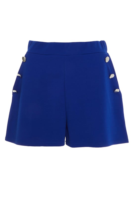 High Waisted Suiting Shorts (Cream, Ocean Blue)