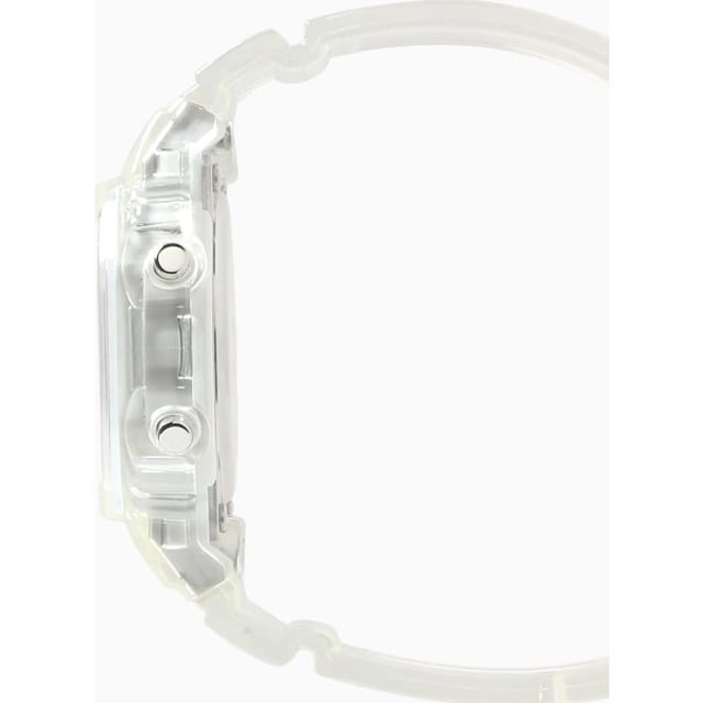 This Casio Baby-g Digital Watch for Women is the perfect timepiece to wear or to gift. It's Transparent  Rectangular case combined with the comfortable Transparent Plastic watch band will ensure you enjoy this stunning timepiece without any compromise. Operated by a high quality Quartz movement and water resistant to 10 bars, your watch will keep ticking. The iconic BABY-G look you love — a compact, casual watch for your active life. The smaller and slimmer BGD-565 is designed to appear flat when viewed from the side for an even thinner look This Digital watch has a calendar function: Day-Date , Stop Watch , Countdown , Alarm and Light High quality 19 cm length and 21 mm width Transparent Plastic strap with a Buckle Case measurement: 30 X 37 mm,case thickness: 10 mm, case colour: Transparent and dial colour: White