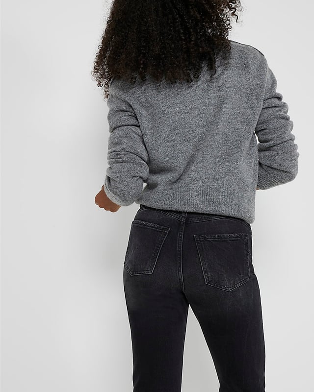 High Rise Grey High Waisted Mom Jeans Ash Grey Distressed High