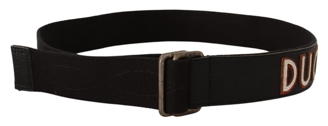 Brand: CNC Costume National
  Style: Fashion Belt
  Motive: Solid pattern
  Material: 80% Cotton 20% Leather
  Color: Black
  Fastening: Silver tone
  Logo details
  Made in Italy
Material: 80% Cotton 20% Leather