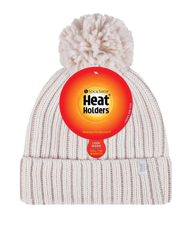Like the original Heat Holders ladies pom pom but with a modern styled knit, this Arden styled hat like the original aims to keep you cosy and warm whilst keeping you fashionable with their contemporary style and knit. These ladies bobble hats have a fleece plush insulating lining, called Heatweaver, that is even more effective at holding warm air than any regular lining. This lining is designed to be soft with a luxurious feel whilst holding warm air close to your skin, effectively keeping the cold air out. All of this is designed to ensure that you are toasty warm throughout the cold weather. This Arden style pom pom hat has a turn over cuff and a fluffy soft pom pom on the top. This hat has a rib construction knit to keep the hat secure and more durable. These ladies Heat Holders Arden styled pom pom hats are available in 5 colours including coral, denim and light grey. They are made from 55% Polyester, 45% Acrylic on the outside of the hat and the lining is made from 100% Polyester. They come in one size and they are machine washable.