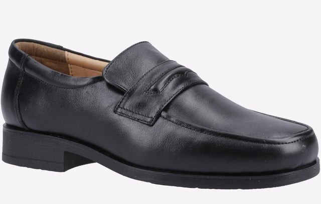 Smart slip-on dress shoe in a formal loafer style crafted with a genuine leather upper and leather lining.  - Leather upper
 - Slip-On design
 - Cushioned footbed
 - Slight raised heel
 - PU Sole