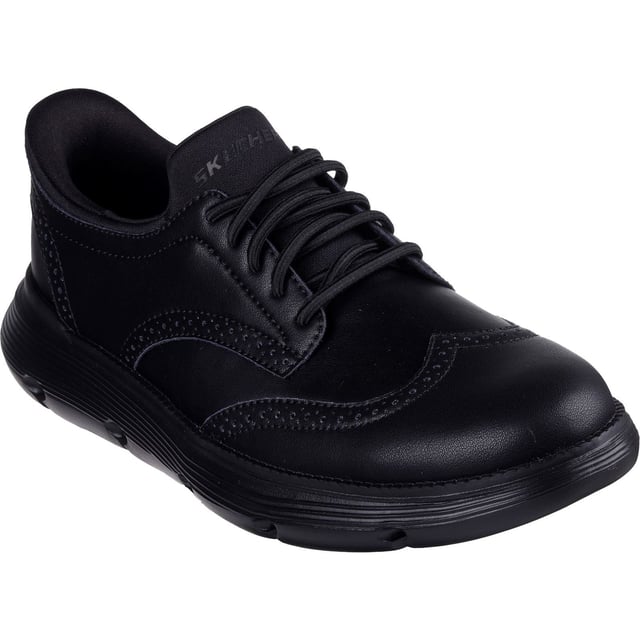 Kantoorlook en moeiteloos comfort gaan samen in de Hands Free Slip-ins van Skechers: Garza - Sully. Ontworpen met ons exclusieve Heel Pillow, heeft deze Classic Fit vleugeltip stijl een leren bovenkant met een Air-Cooled Memory Foam binnenzool met antraciet-infusie.