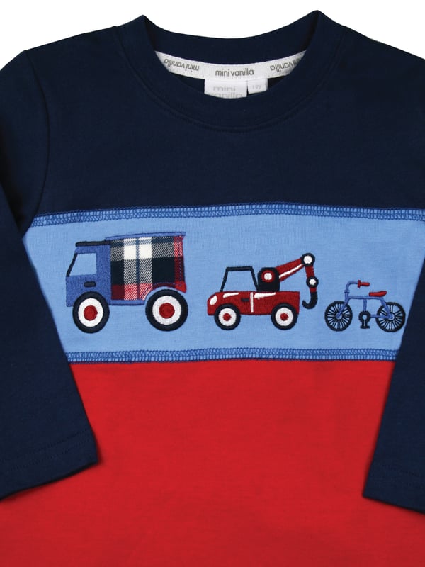 Panelled Top Vehicles Boys Pyjamas

Our pure-cotton pyjamas are a wonderful choice for little ones. The long-sleeved jersey top features panels in navy, blue and red  with vehicle embroideries on the centre panel, that won't fade! The woven red check bottoms are super soft with an elasticated waistband for a comfortable fit.

100% cotton
Machine Washable
Super soft luxury brushed cotton fabric
Vehicles Embroidery
Panelled Design
Classic Fit