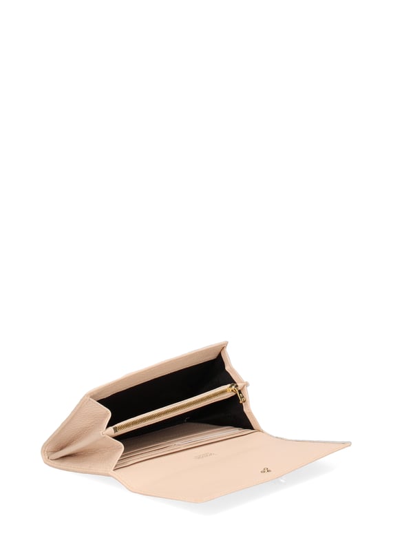 Damenbrieftasche mit Druckknopfverschluss. Kartenhalter und eines mit Reißverschluss-Innentaschen. fehlende Außentaschen. fehlender Schultergurt. fehlender Griff. ein Innenfach. Außenmaterial: Innenmaterial: 100 % Polyurethan. Maße: 19,5x10x3,5 cm. Hergestellt in Italien