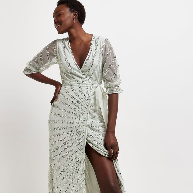 River island green sequin dress on sale