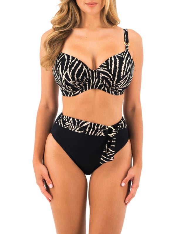 Fantasie Silhouette Island High Waist Bikini Brief. Full swim brief, with adjustable tie belt and full lining. Product is recommended to be washed on a gentle wash cycle.