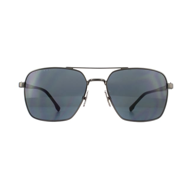Hugo Boss Sunglasses 1045/S V81 IR Dark Ruthenium Grey Blue are a stylish squared off aviator style with classic double bridge look. The metal core of the temples shows through the acetate to show the strong durability of these cool Hugo Boss shades.
