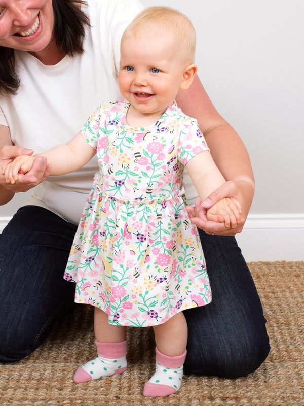 90% organic cotton 8% polyamide 2% elastane | Proud to be certified to the Global Organic Textile Standard (GOTS) | Pink ladybird and green spot designs | Two pack | Turn down tops | Made in Turkey | Machine washable at 40 degrees, or at 30 degrees to be kinder to the planet