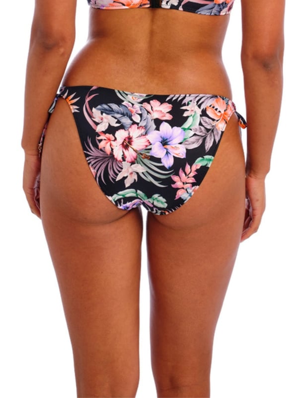 Freya Kamala Bay Tie Side Bikini Brief. Tropical print low rise swim bottom with adjustable side ties. This product is recommended to be washed on a gentle wash cycle.