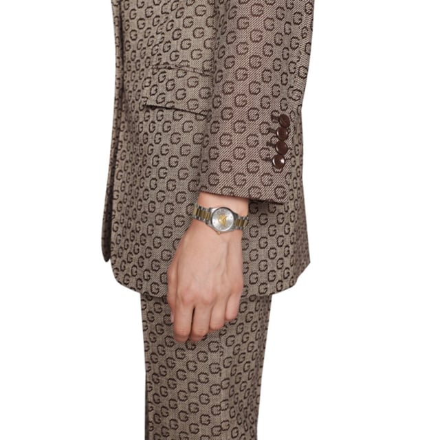 Brand: GUCCI Water Resistant: 30 MetersRecipient: Women Movement: Quartz Case Material: Stainless Steel Dial Colour: Silver Strap Material: Stainless Steel & PVD Yellow Gold Diameter: 27mm Brand Collections: G-Timeless