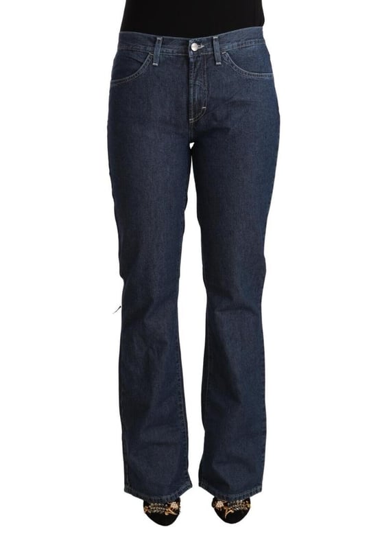 Brand: GF Ferre
  Condition: New with tags
  Material: 100% Cotton
  Color: Blue
  Fit: Flared cut
  Closure: Zipper and button
  Waist: Mid
  Details: Logo embellishments
  Gender: Women