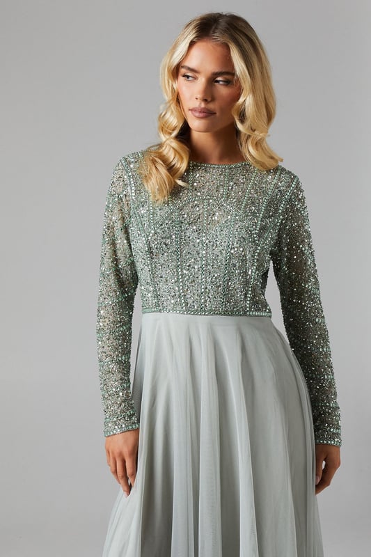 Petite Mixed Gem Tulle Skirt Bridesmaids Dress