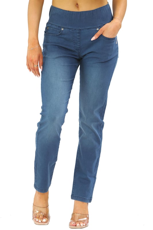 Womens Elasticated Waist Tummy Control Jeans in Blue