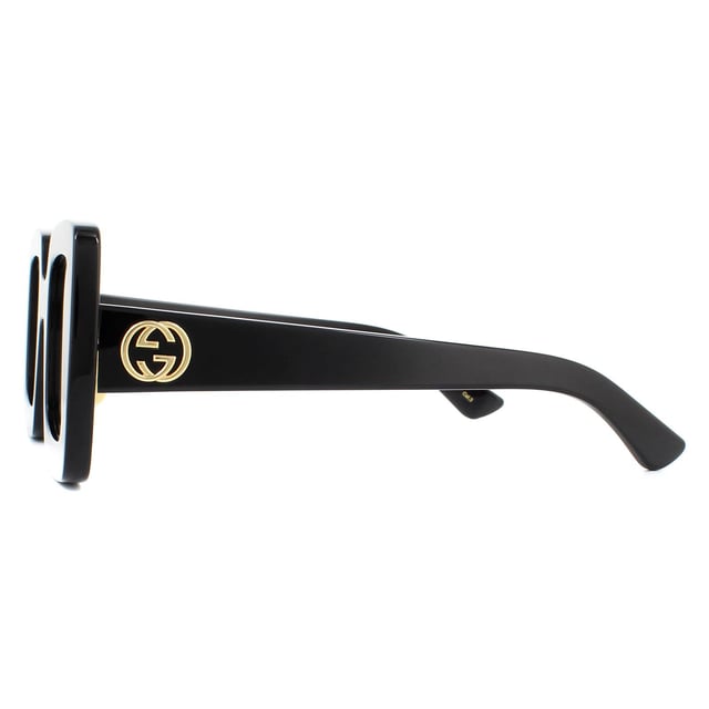 Gucci Sunglasses GG0780S 005 Black Grey have a thick acetate square style frame with adjustable nose pads and the iconic interlocking GG logo on the temples.