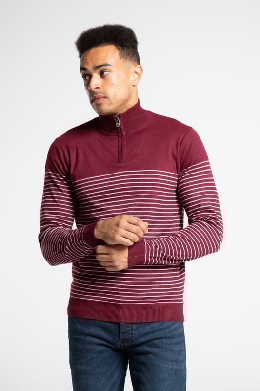 This 1/4 zip jumper from Kensington Eastside is the perfect addition to your wardrobe, it has ribbed elasticated funnel neck, cuffs, and hem. The jumper has a stripe pattern and features a 1/4 zip neck, keeping you comfortable and warm.