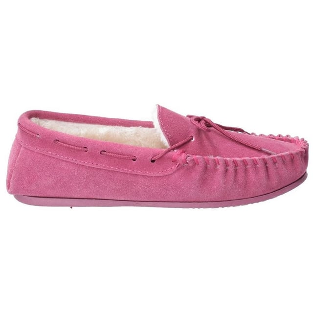 Hush Puppies Womens/Ladies Allie Slip On Leather Slipper (Rose) Real suede upper. Faux fur lining and a memory foam foot bed. Flexible and hard wearing indoor and outdoor sole. Comes gift boxed.