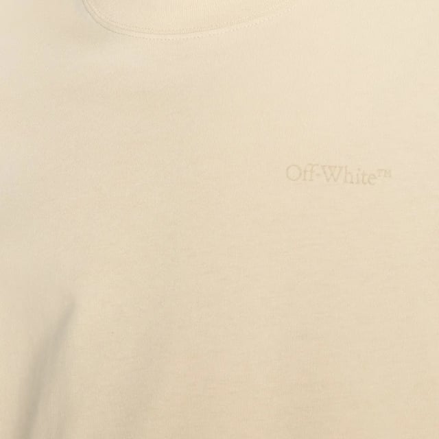Manténgase elegante con esta camiseta Off-White Beige. Con un logotipo icónico en el pecho, esta camiseta seguramente dará que hablar. ¡Demuestra tu estilo único!, Logotipo Off-White, Camiseta Off-White Beige, 100% Algodón, Hecho en Portugal, Cuello Redondo, Streetwear, Manga Corta, Camiseta Beige