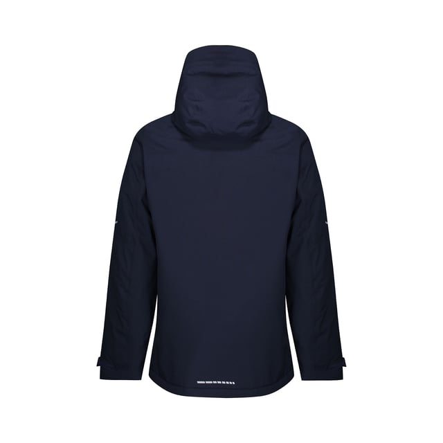 Material: 100% Polyester. Fabric: Stretch. Lining: Thermo-Reflect. Design: Plain. Fabric Technology: Breathable, Isotex, Thermo-Guard, Waterproof. Reflective Detail, Shockcord Hem, Taped seam. Cuff: Adjustable, Storm Cuff. Neckline: High-Neck. Sleeve-Type: Long-Sleeved. Hood Features: Adjustable, Concealed, Lined. Pockets: 1 RFID Blocking Pocket, 2 Chest Pockets, 2 Lower Pockets. Fastening: Full Zip. Conforms to Safety Standard: EN343:2003 A1:2007 Class 3:2.