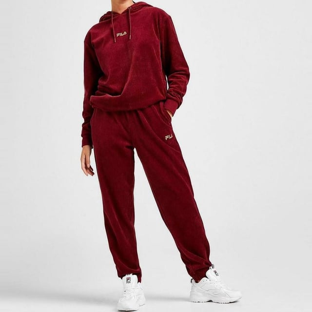 Fila Womens Velvet Ribbed Overhead Hoodie in Burgundy