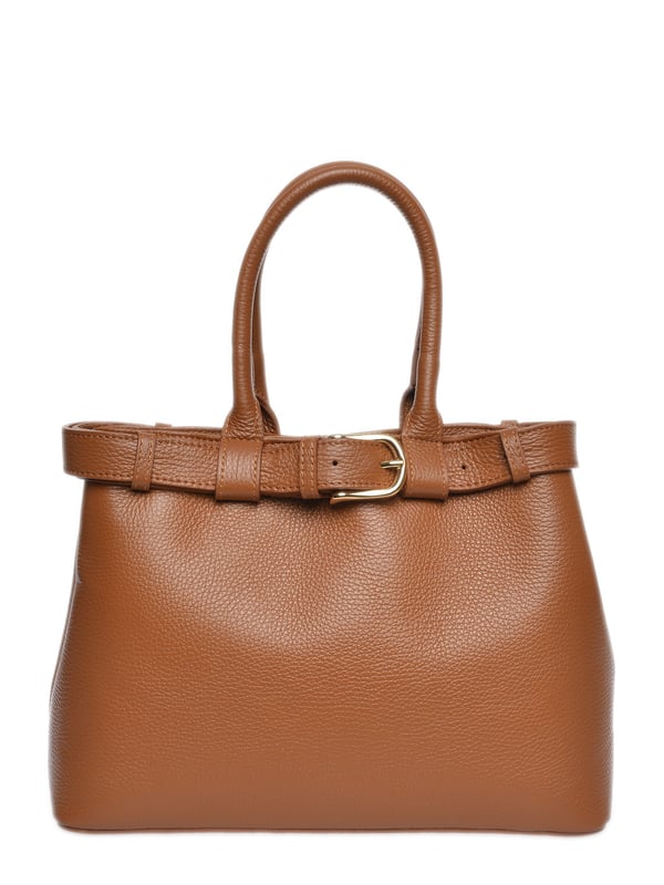Bolso de mano  
100% cuero de vaca  
Cierre magnético superior  
Bolsillo interno con cremallera  
Dos compartimentos  
Dimensiones: 22x31x10.5 cm  
Asa: 37 cm  
Correa para el hombro: 120 cm