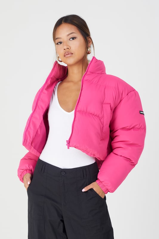 Hot pink cropped puffer top jacket