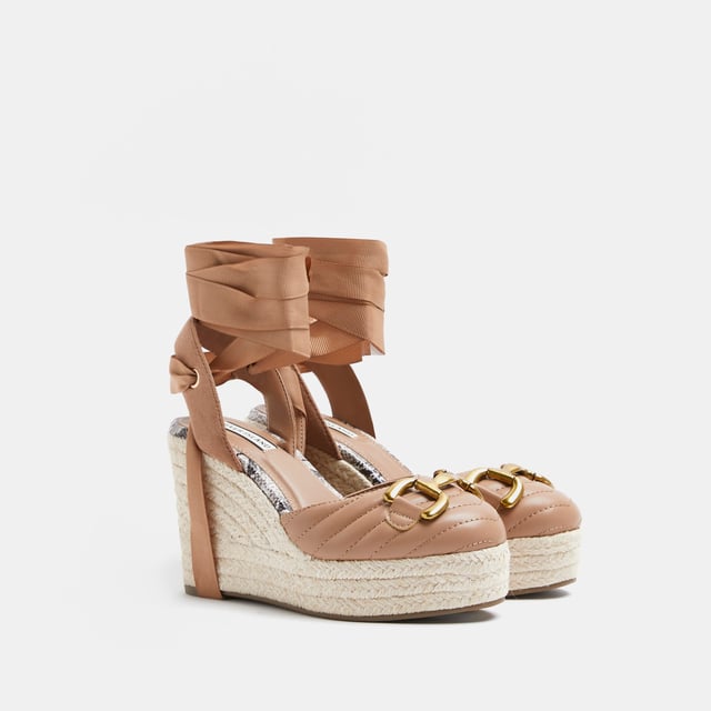 River Island Womens Wedge Shoes Buckle 2 Part Beige