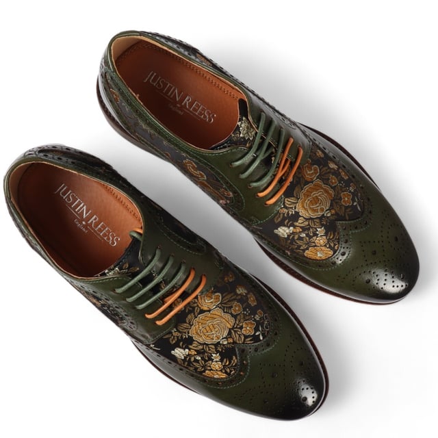 Add a unique touch to your formal wardrobe with the Ross Men's Floral Print Leather Brogue Shoes. Crafted from 100% premium leather, these brogues combine style, durability, and comfort. Featuring classic brogue detailing with decorative patterns, they bring elegance and sophistication to any look.

Unique Floral Print for a bold, stylish statement
Premium Leather for durability and luxury
Classic Brogue Detailing for timeless appeal
Lace-Up Design for an adjustable fit