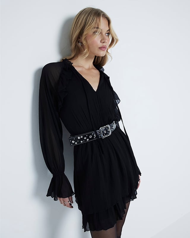 strapless open back dress Women's Black Long Sleeve Mini Dress Square-Neck A-Line  ZINNTRA