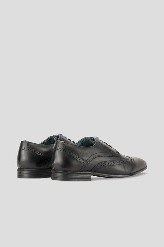 View of Miles Black Wingtip Derby Leather Brogue Shoes