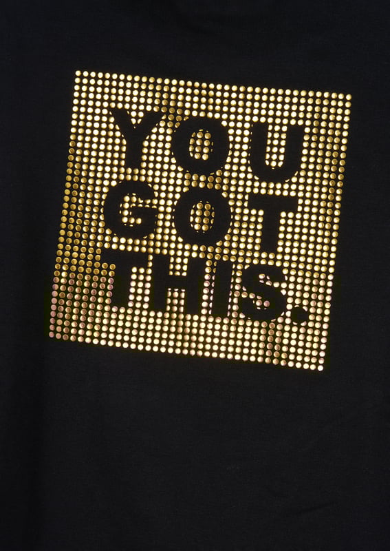 You Got This! Our Longline sweat is crafted from the softest jersey and features a fabulous gold metallic slogan. Wear with metallic denim for extra style credits.