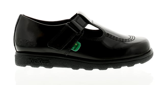 <Ul><Li>Kickers Fragma T Bar J Girls Shoes In Black Patent</Li><Li>Girls Kickers T Bar School Shoe With Leather Upper And Stitch Detail To The Vamp. Touch Fastening For Easy Access.</Li><Li>Leather Upper</Li><Li>Fabric Lining</Li><Li>Synthetic Sole</Li><Li>Girls Kids Young Patent Leather Mary Jane Kickers Kick Branded Brand Branding School Shoe Touch Fastening</Li>