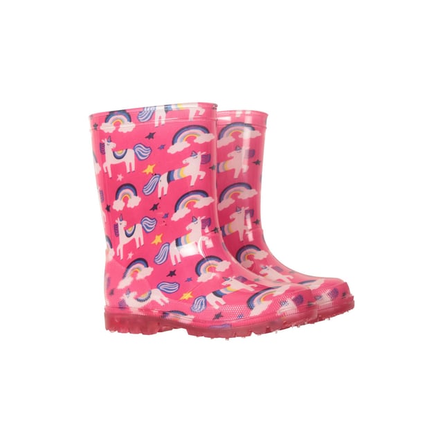 Upper: Rubber. Lining: Mesh. Breathable, Flashing Lights. Flat. Design: Clouds, Rainbow Stars, Unicorn. Toe Style: Round. Fastening: Pull-On. Waterproof.