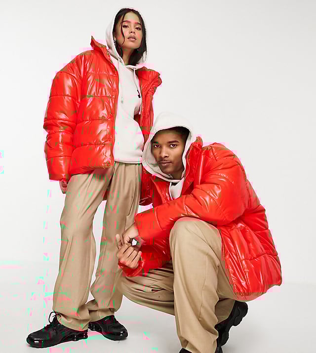Oversized red puffer jacket cheap