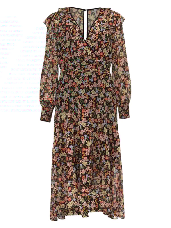Elevate your wardrobe with the Sadie Floral Chiffon Midi Dress. It's light airy feel, elegant frill V neckline and delicate floral pattern make it the perfect choice for any occasion.