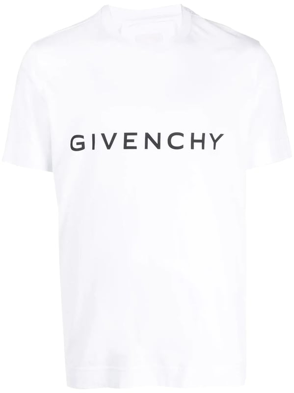 Logo-print cotton T-shirt from GIVENCHY featuring white, cotton, logo print at the chest, signature 4G motif, round neck, short sleeves and straight hem.