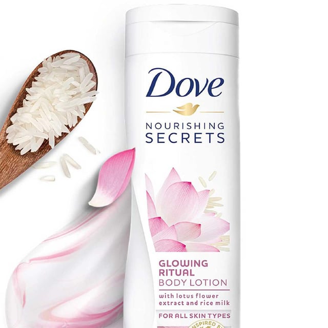 Dove Nourishing Secrets Glowing Body Lotion is delicately blended with rice milk and lotus flower extract. Japanese women have used these natural ingredients for skin radiance for centuries and we felt this beauty secret was too good not to share. That’s why Dove created this body lotion to deeply nourish your skin, to leave it looking glowing and feeling silky soft.

NOURISHING SECRETS: Dove body lotion has the highest number of Nutrients and Moisturizers so that your skin will feel beautiful and loved. Dove combines 50 years of expertise in nourishment and care, with exquisite and unique ingredients, giving you extra-soft, radiant skin.
RICE MILK & LOTUS FLOWER: With a delicate formula blended with rice milk and lotus flower extract, this Dove body lotion deeply nourishes your skin to leave you with radiant-looking skin that feels silky soft and moisturized.
NATURAL SKIN MOISTURE: Rich in vitamins, proteins, and fats, they’re a natural skin moisturizer. Inspired by this ancient Japanese beauty ritual, created Nourishing Secrets Glowing Body Lotion. 
DERMATOLOGICAL TESTED: Dermatologically tested, this gentle Dove moisturizing lotion has a delicately mild formula that’s suitable for use on all skin types.  It turns your daily routine into a nourishing Dove skincare ritual.
DEEP NOURISHMENT: The formula works at the deepest layers of the skin not only moisturizing the surface but delivering deep nourishment, for beautifully soft and radiant skin.

How To Use: Apply Dove lotion morning and/or night or whenever skin feels dry. Massage gently into the skin. For best results use immediately after showering.

Safety Warning: Avoid contact with eyes. Use only as directed.

Package Includes: Dove Nourishing Secrets Body Lotion, 6x400ml