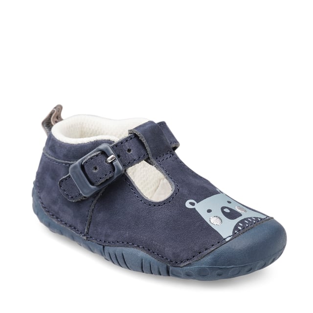 E = Narrow Fit, F = Standard Fit, G = Wide Fit, H = Extra Wide Fit.  Our iconic Baby Jack fits snug to the squarest and chubbiest of feet. In a classic t-bar design with buckle for secure fastening. Multi-width and half size fittings to give a precision fit. Delicate feet feel pampered in supple navy blue leather upper and cushioned insole. Our lightweight soles are designed for maximum flexibility and sensory feedback, perfect for pre-walkers’ needs.