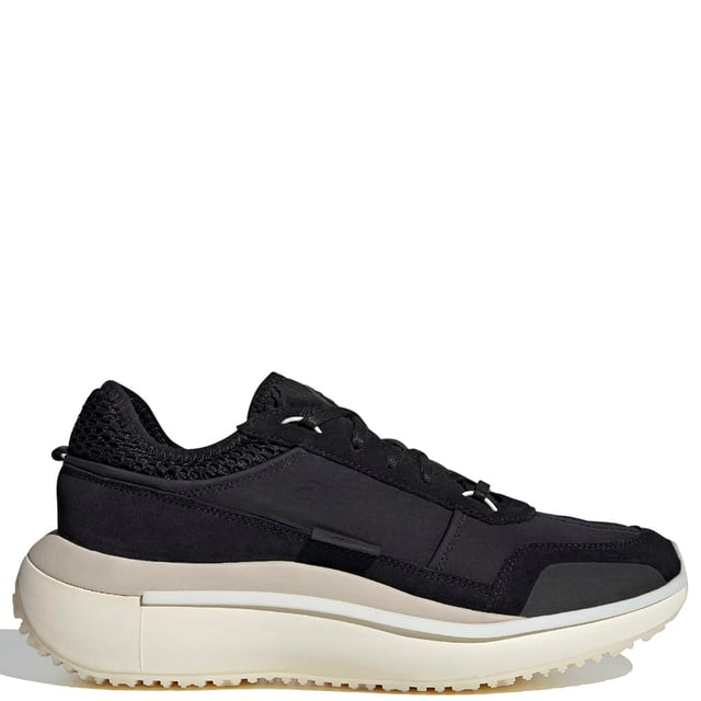 Mens Y-3 Ajatu Run Trainers in black cream.- Suede  double-layer textile and mesh upper.- Lace closure.- Lightstrike cushioning.- Collapsible feel.- Suede and mesh lining.- Rubber outsole.- Ref: GW8613