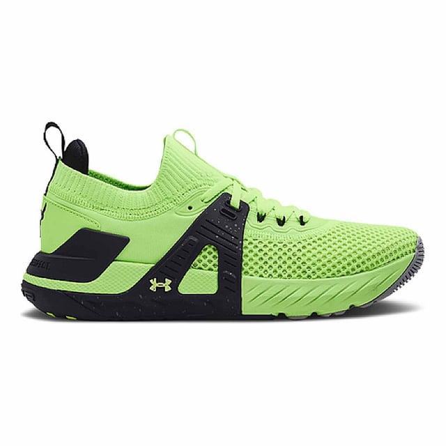 Project Rock training gear was built to help you find boundaries, then push right through them. Everything in this collection was personally approved by Dwayne Johnson, the hardest worker in the room. ANY room. 

Lightweight, breathable engineered mesh upper with stretch & structure where you need it 
Plush knit collar for maximum comfort 
Medial & lateral TPU midfoot strap for lockdown during even the most demanding workouts 
External TPU heel clip helps stabilize the heel for dynamic movements 
Anatomical sockliner provides maximum comfort underfoot 
Responsive UA HOVR™ cushioning reduces impact, returns energy & helps propel you forward 
UA TriBase™ maximizes ground contact, promotes natural motion & provides flexibility to grip during lifts
