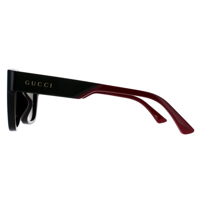 Gucci Square Mens Black with Green and Red Green GG1670SK  Sunglasses feature a sleek, square design that combines modern lines with a hint of vintage inspiration, ensuring a striking and fashionable look. The frame is accentuated by the iconic Gucci logo on the temples, showcasing the brandâ€™s dedication to timeless elegance and quality. Crafted with premium materials, the lenses provide excellent UV protection, ensuring eye comfort while maintaining style.