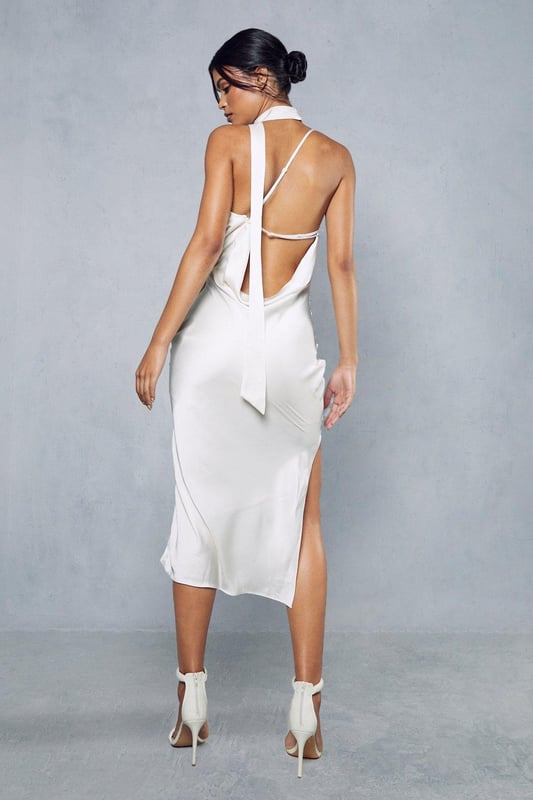 Satin Side Knot Draped Midi Dress main image 1