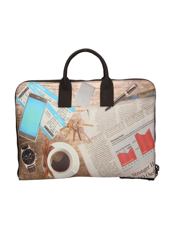 Bolso de mano unisex de doble compartimento con bandolera regulable extraíble. Exterior de piel genuina con frontal saffiano estampado, interior de neopreno con varios bolsillos. Producto artesanal