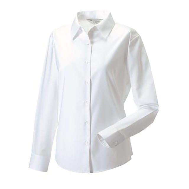 Tried and tested workplace staple that combines exceptional durability with great attention to detail. Elegant ladies shirt cut, high quality Oxford fabric with excellent finish. 2 button collar stand with classic shaped collar. Darts at bustline and back for tailored fit. Rounded 2 button adjustable cuffs. Rounded hem. The darts on the back panel are positioned in the lower part, to allow for unrestricted decoration possibilities on the upper part. Also available in mens sizes, code 932M. Weight: 130-135g/m². Fabric: 70% Cotton 30% Polyester Oxford. XS (30-32: To Fit (ins), 8: Dress Size). S (32-34: To Fit (ins), 10: Dress Size). M (34-36: To Fit (ins), 12: Dress Size). L (36-38: To Fit (ins), 14: Dress Size). XL (38-41: To Fit (ins), 16: Dress Size). 2XL (41-44: To Fit (ins), 18: Dress Size). 3XL (44-47: To Fit (ins), 20: Dress Size). 4XL (47-51: To Fit (ins), 22: Dress Size). 5XL (51-54: To Fit (ins), 24: Dress Size). 6XL (54-57: To Fit (ins), 26: Dress Size). RUSSELL COLLECTION - a variety of Mens and Womens corporatewear in a wide range of styles, colours and sizes.